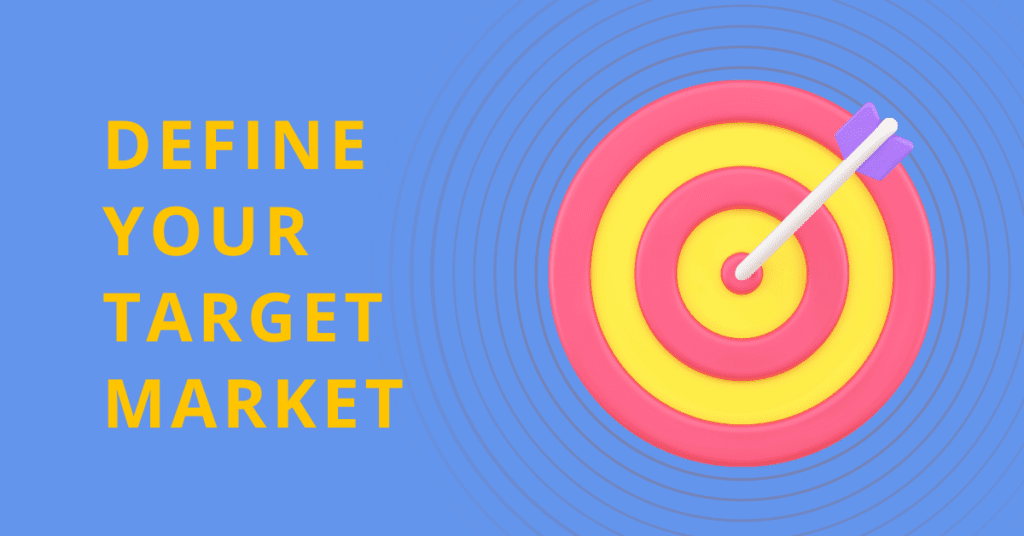 Define Your Target Market Blue Background with Target