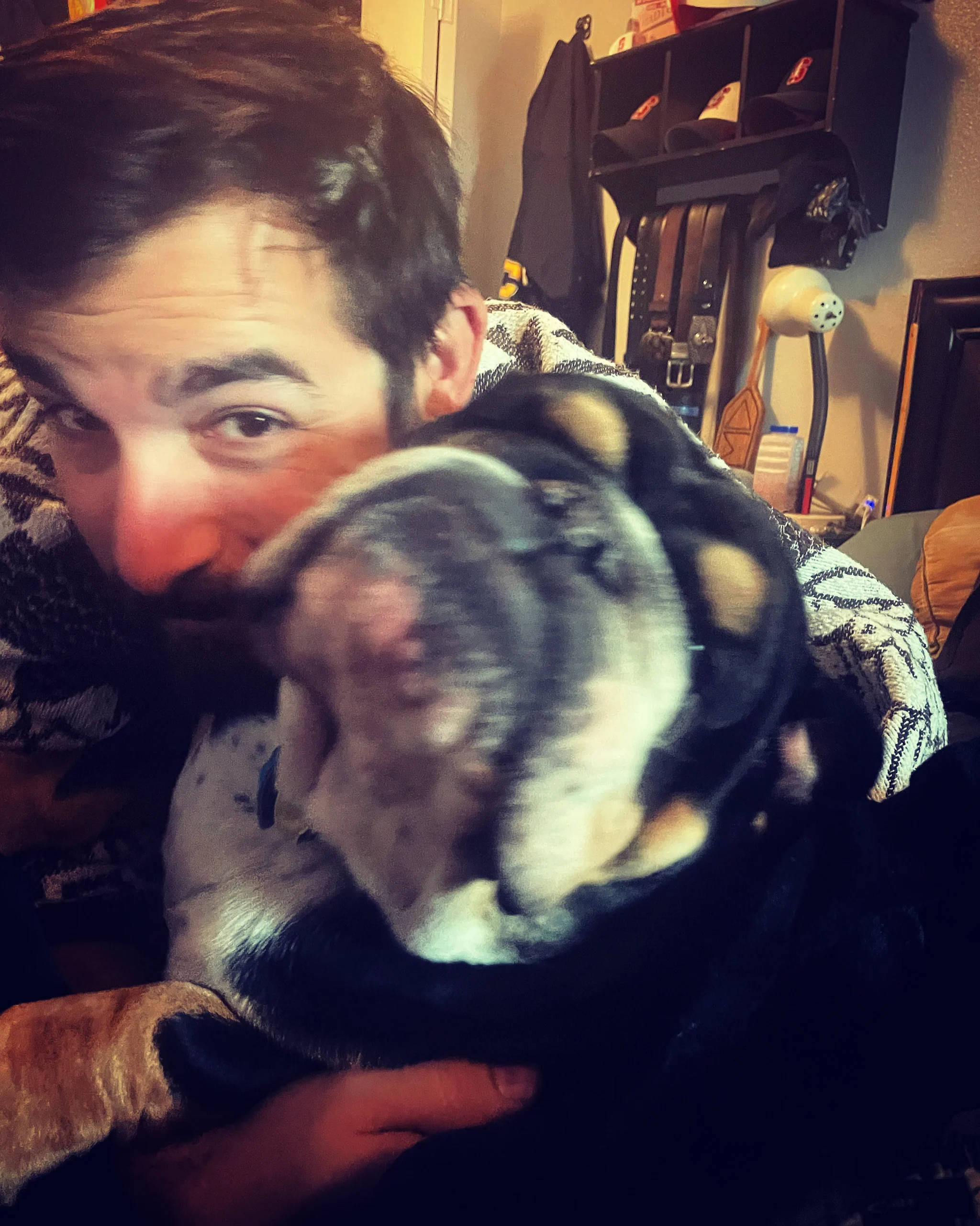 Daniel with his bulldog, Harley.