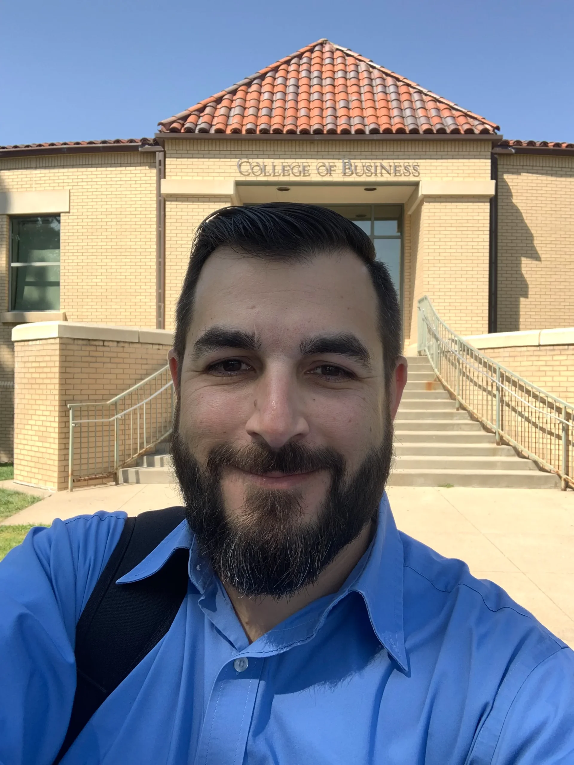 Daniel on the first day of class for his MBA program at CSU